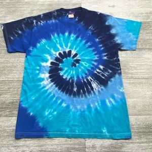 Freeze! Tie Dye T-shirt Blue Swirl White Stitch Mens Size Medium Used